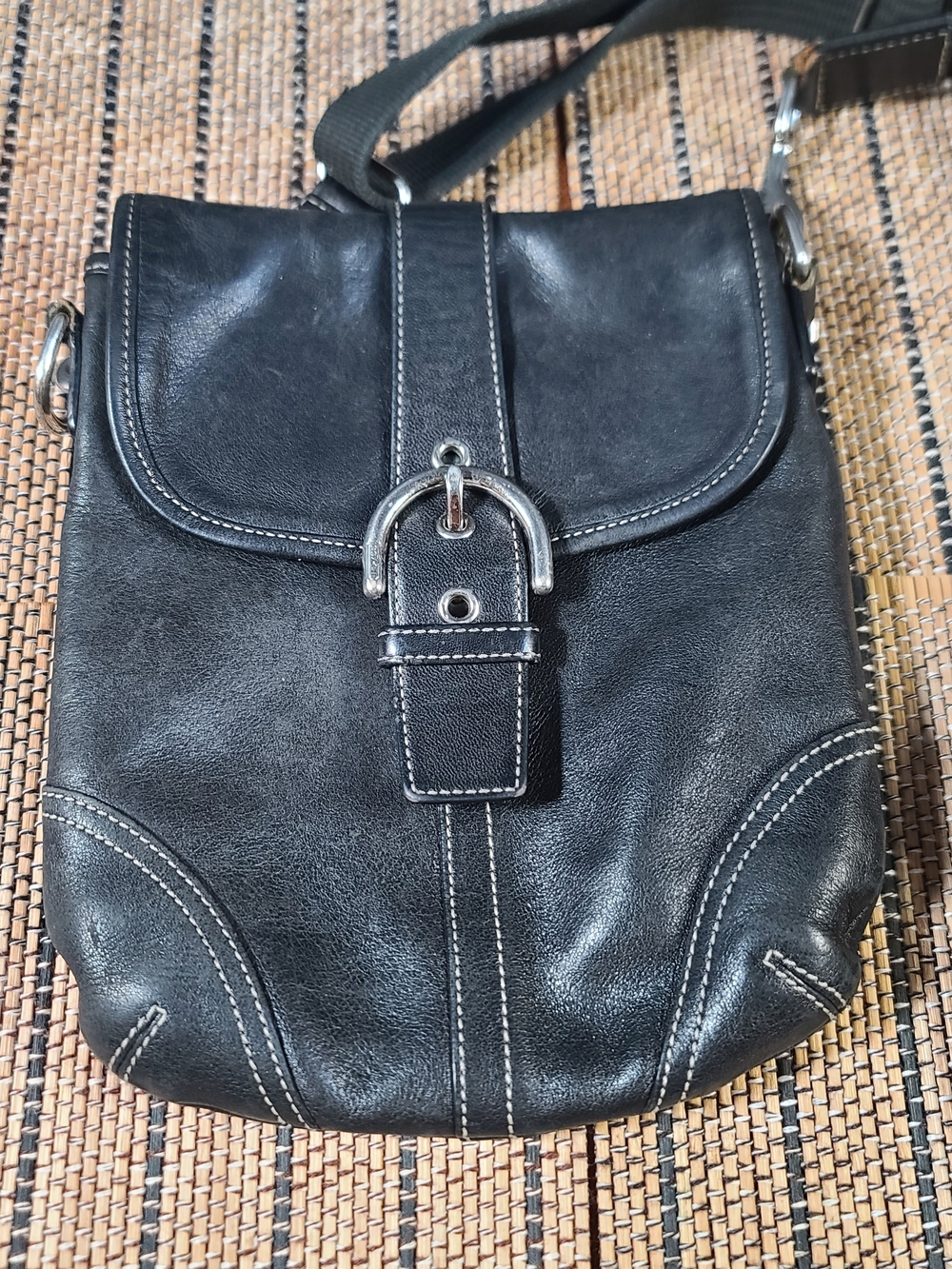 Coach Black Leather Shoulder Crossbody with Silver Buckle